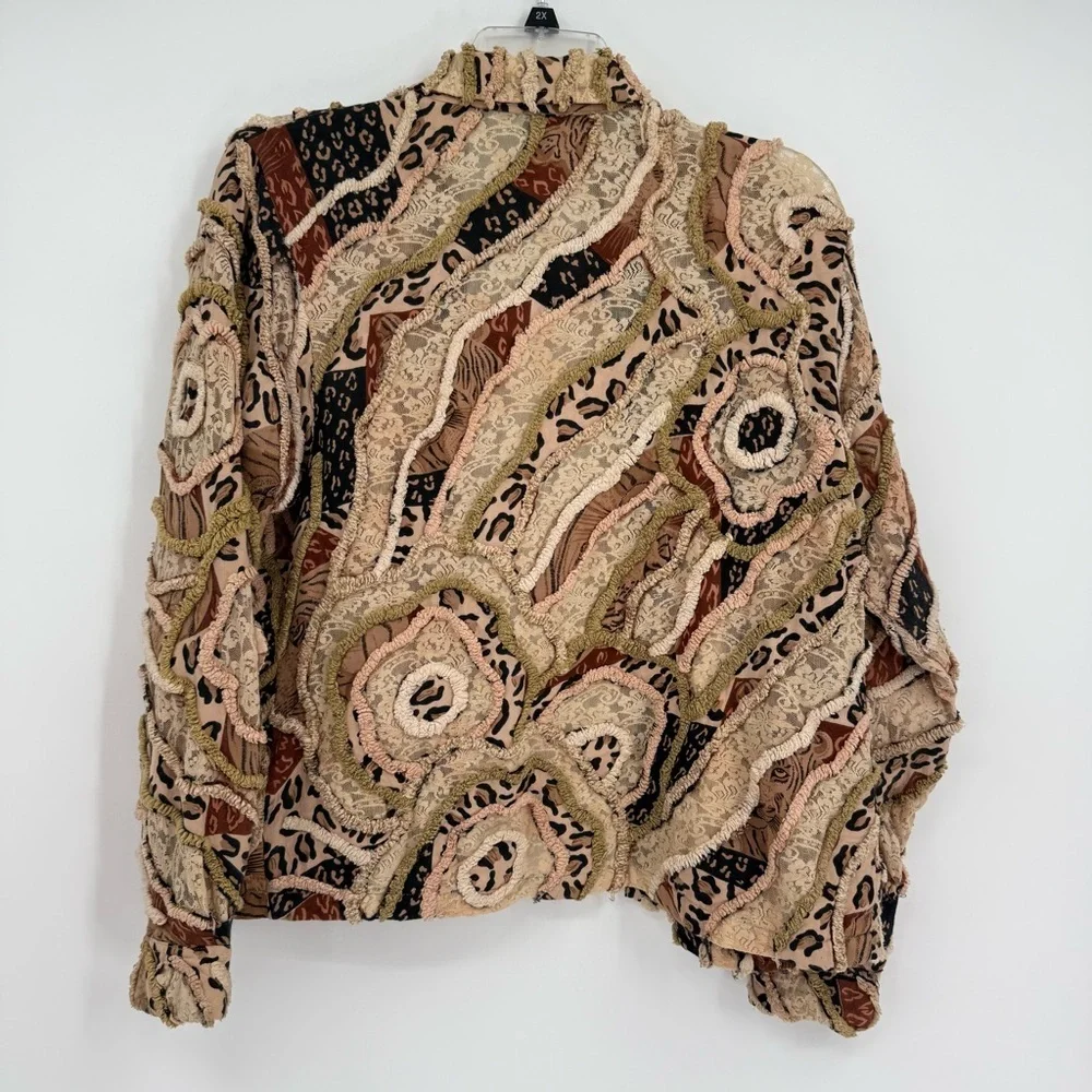 Sandy Starkman Women's Chenille Trim Jacket Button Close Size M Animal Print - Picture 8 of 9